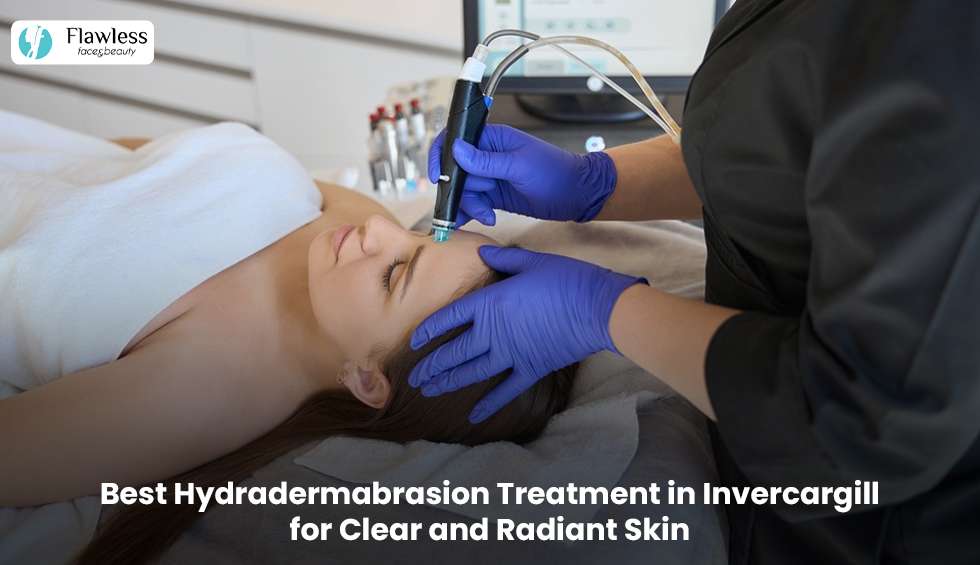 Woman receiving a hydradermabrasion facial treatment in Invercargill for clear, hydrated, and glowing skin.