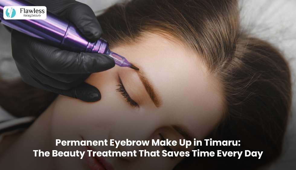 Woman receiving permanent eyebrow make up treatment in Timaru for natural, long-lasting brows.