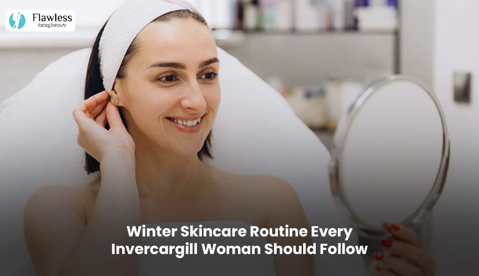 Woman applying moisturizer during winter to protect dry skin in Invercargill with a simple daily skincare routine.