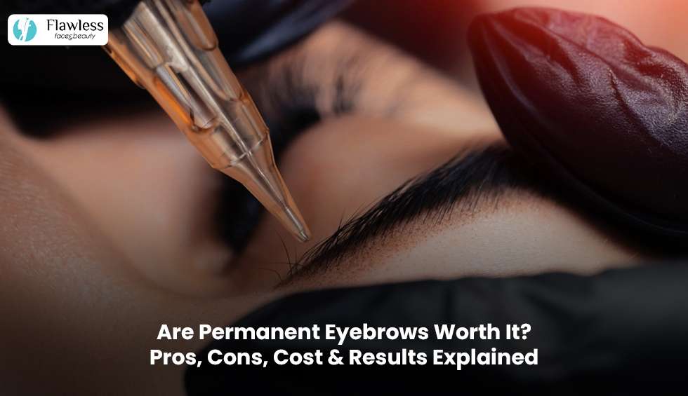 Woman with professionally styled permanent eyebrows showing natural-looking results